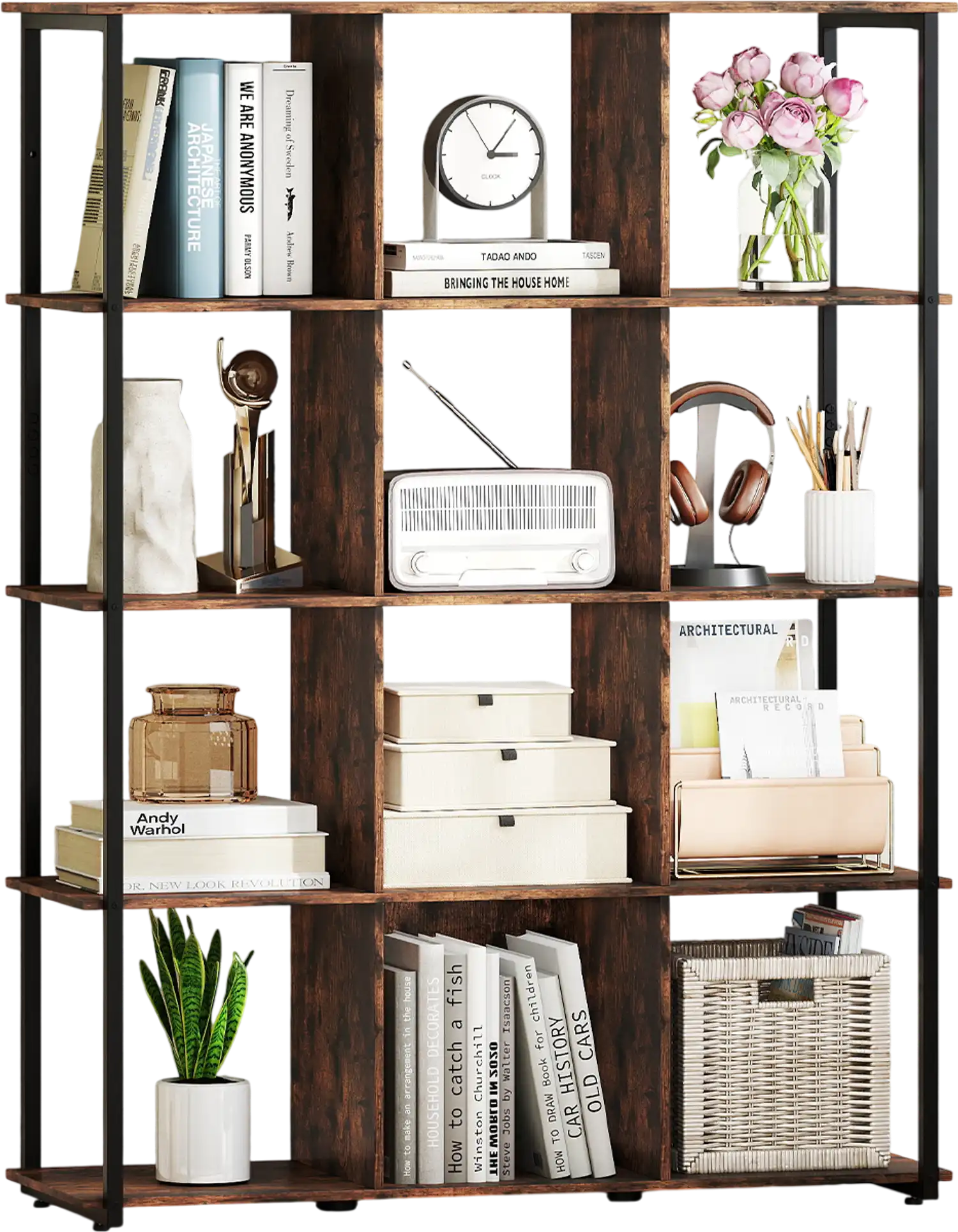 Costway 12-Cube Bookcase Bookshelf Rustic Brown 945781236 New