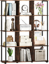 12-cube bookcase in rustic brown with open back design, ideal for displaying books and decorative items in living rooms.