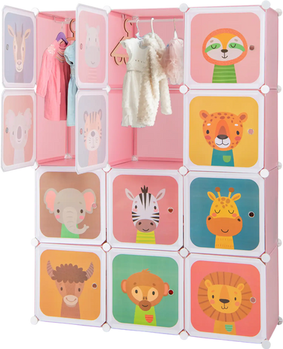 Costway 12 Cube Kids Wardrobe Closet Storage Organizer with Hanging Section Doors 61459372 New
