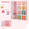 12-cube kids wardrobe closet in pink with cartoon doors, featuring a hanging section for versatile storage solutions.