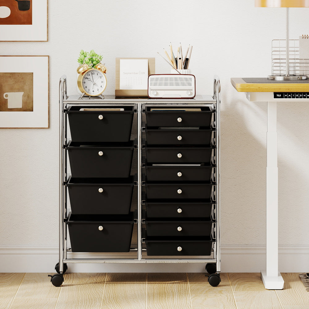 12-Drawer Utility Rolling Cart with Drawers Multi-Use Storage-Black - Gallery View 1 of 10