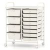 12-drawer utility rolling cart in white with removable drawers and lockable casters for versatile storage solutions.