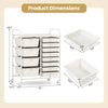 Dimensions of the 12-drawer utility rolling cart in white, showing size details for organized multi-use storage.