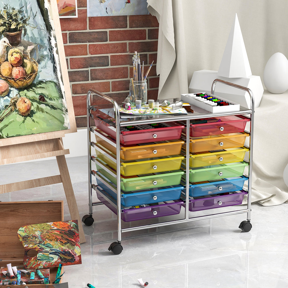 12 Drawers Rolling Storage Cart for Home and Office-Transparent Multicolor - Gallery View 1 of 10
