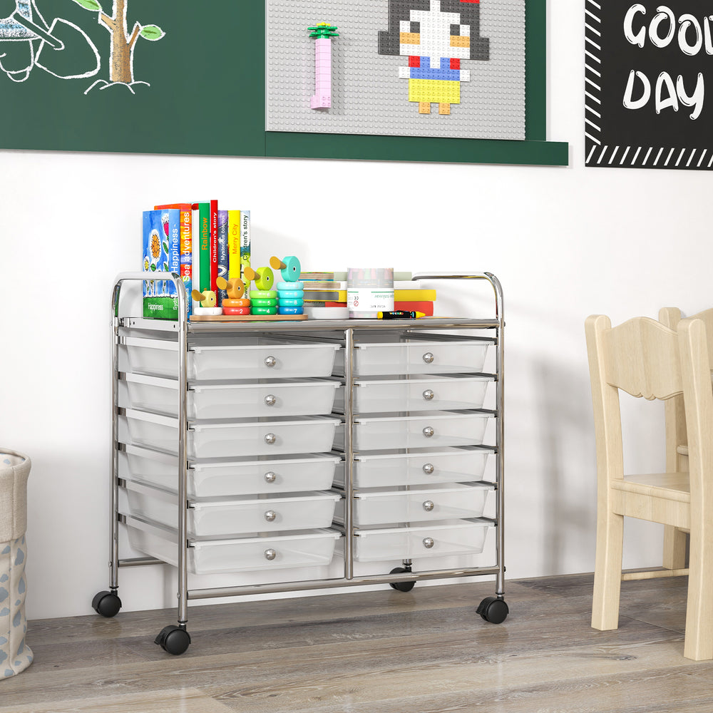 12 Drawers Rolling Storage Cart for Home and Office-Transparent - Gallery View 1 of 9