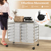 12-drawer rolling storage cart with transparent drawers, metal frame, and lockable wheels for home and office.
