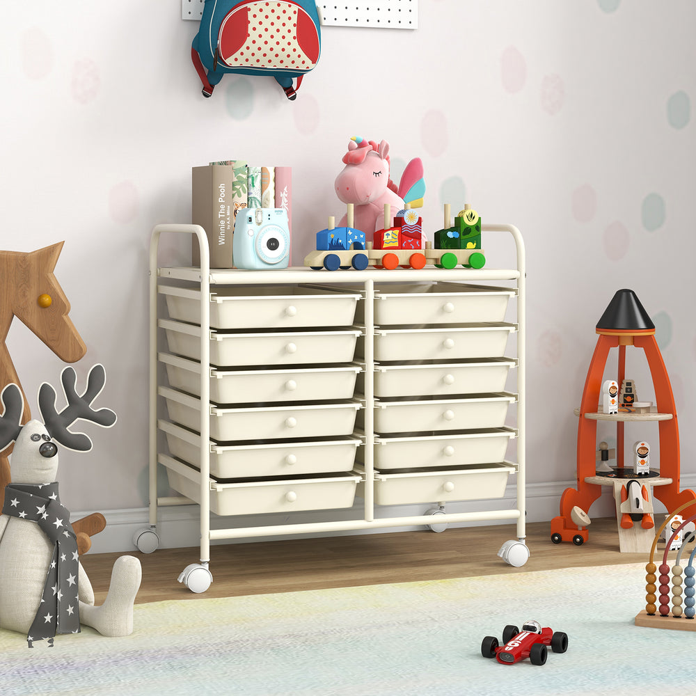 12 Drawers Rolling Storage Cart for Home and Office-White - Gallery View 1 of 9