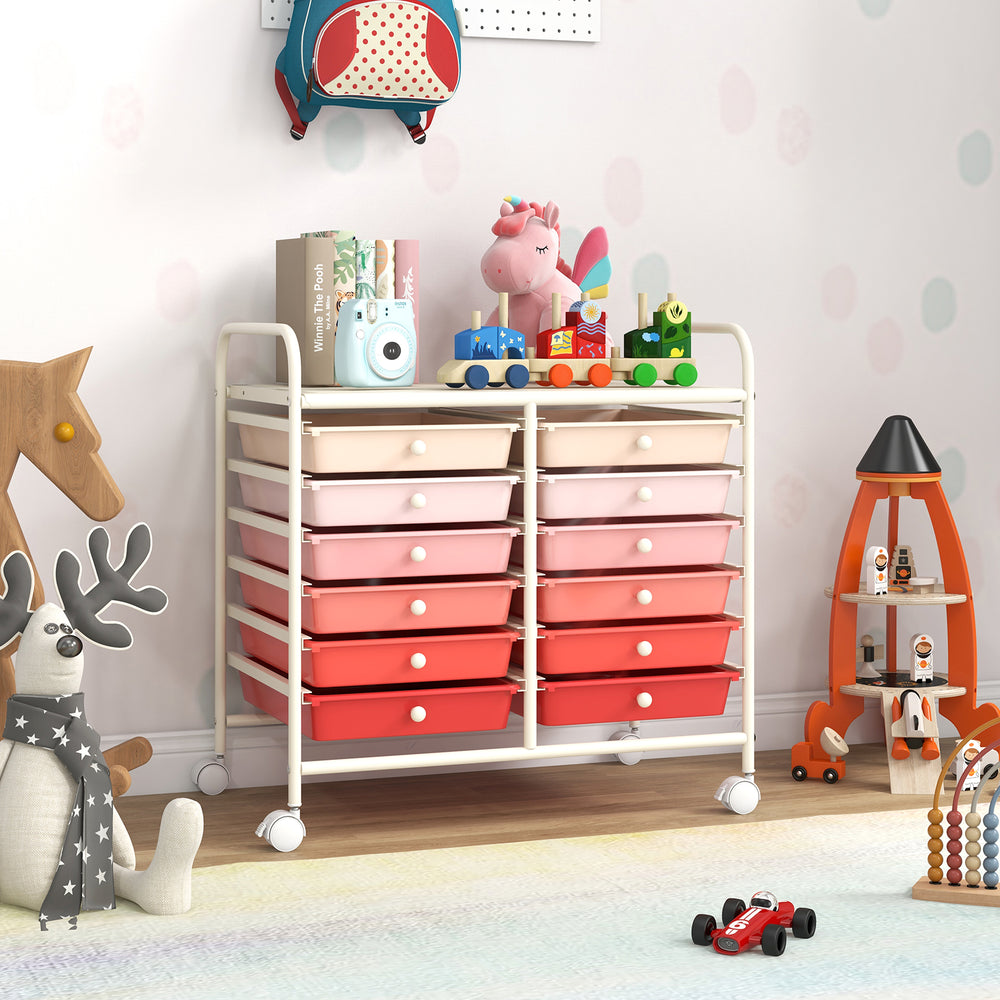 12 Drawers Rolling Storage Cart for Home and Office-Pink - Gallery View 1 of 9