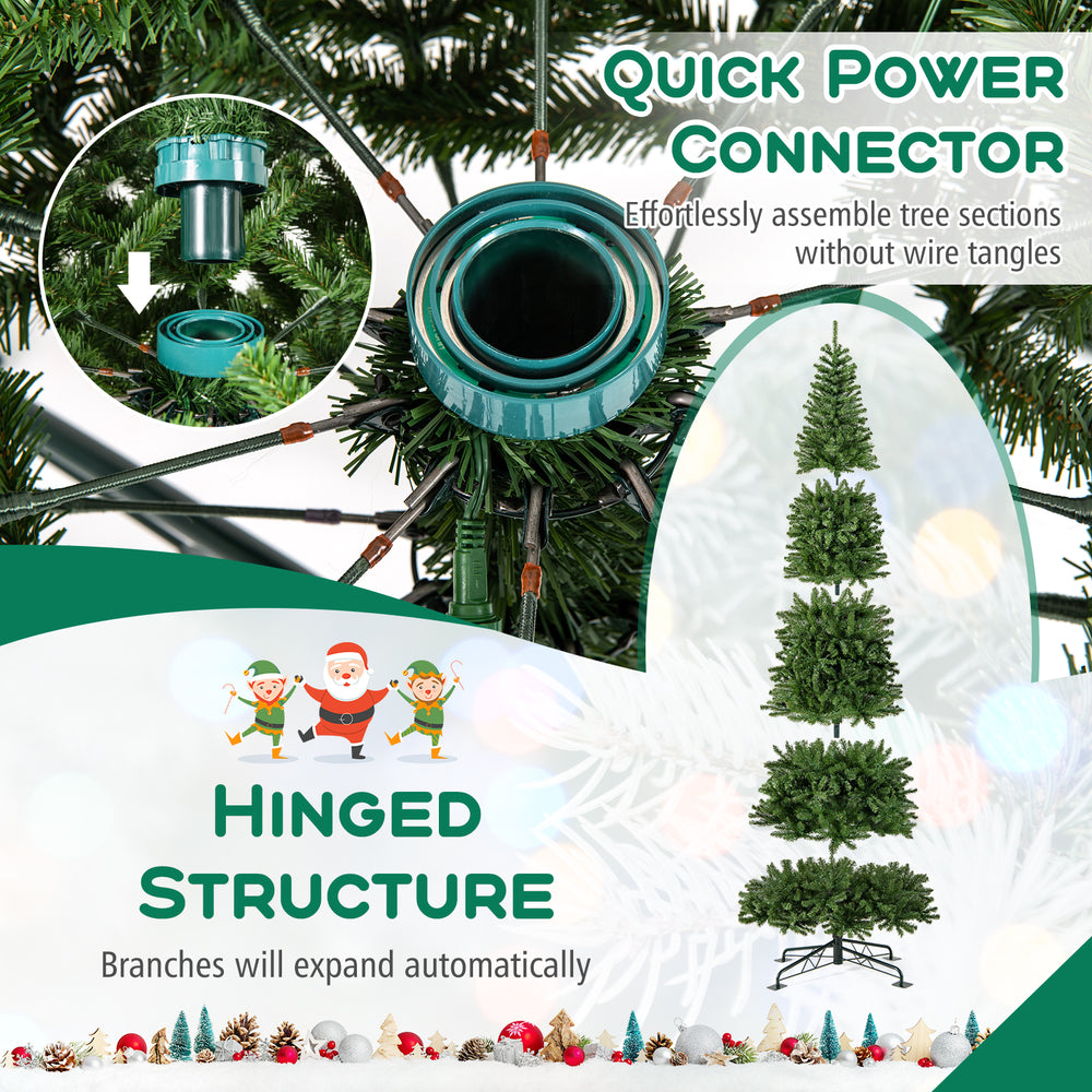 12 ft tall prelit artificial Christmas tree with 2536 PVC branch tips and quick power connector for easy assembly.