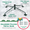 Sturdy foldable metal base with pre-drilled holes for easy installation of the 12 ft prelit Christmas tree.