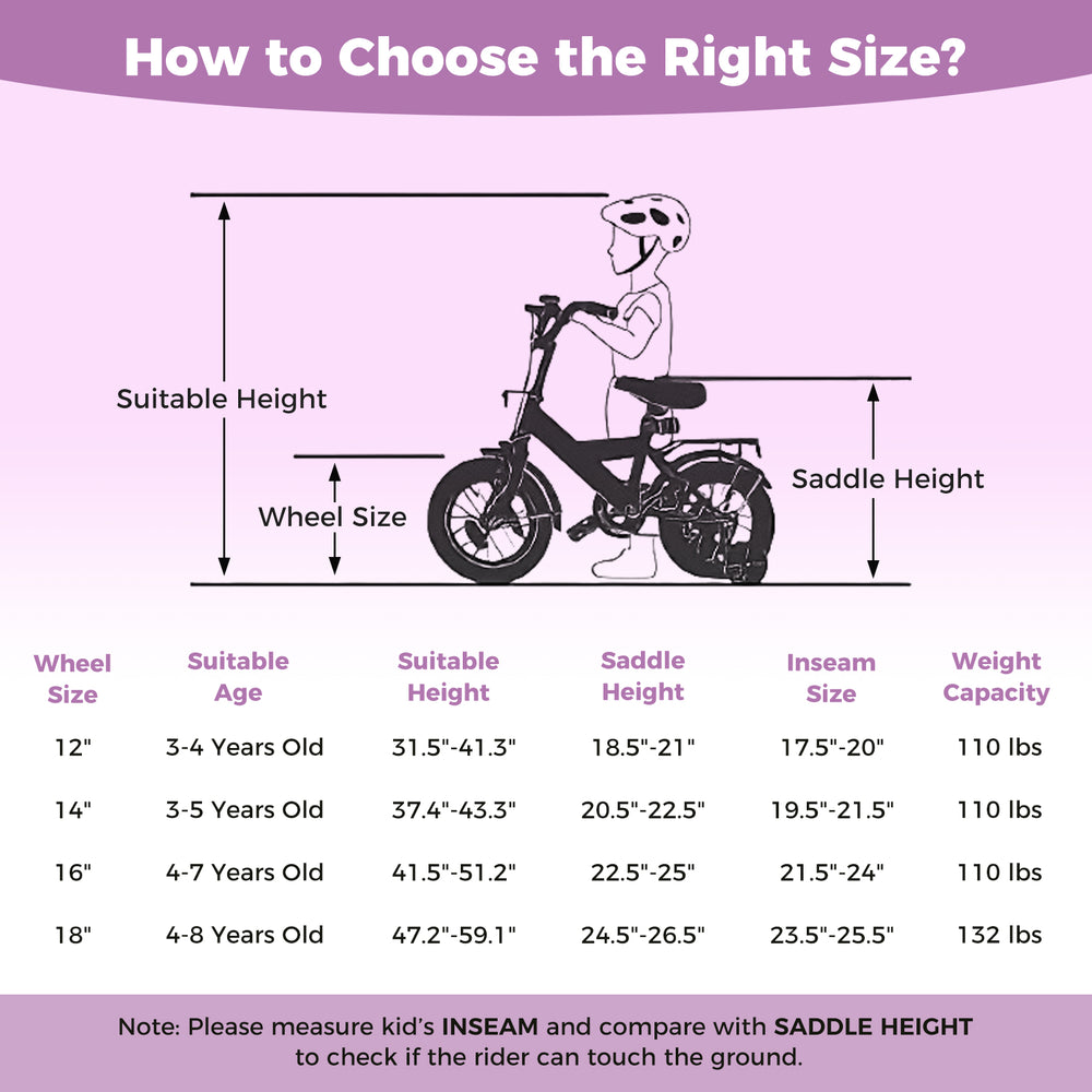 12-inch purple kids bike with adjustable seat and handlebars, designed for children aged 3-8 years for safe riding.
