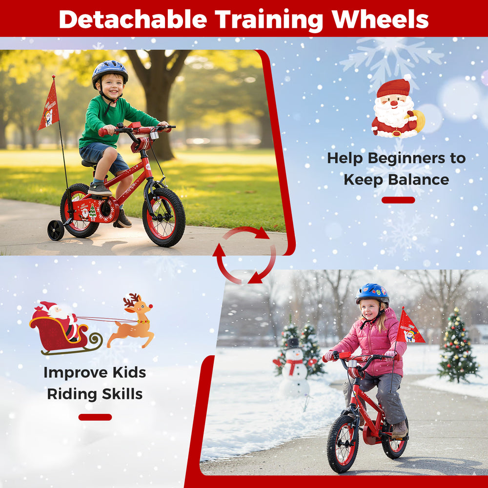 12-inch kids bike with detachable training wheels, adjustable seat, and Christmas music for ages 3-5, perfect for.