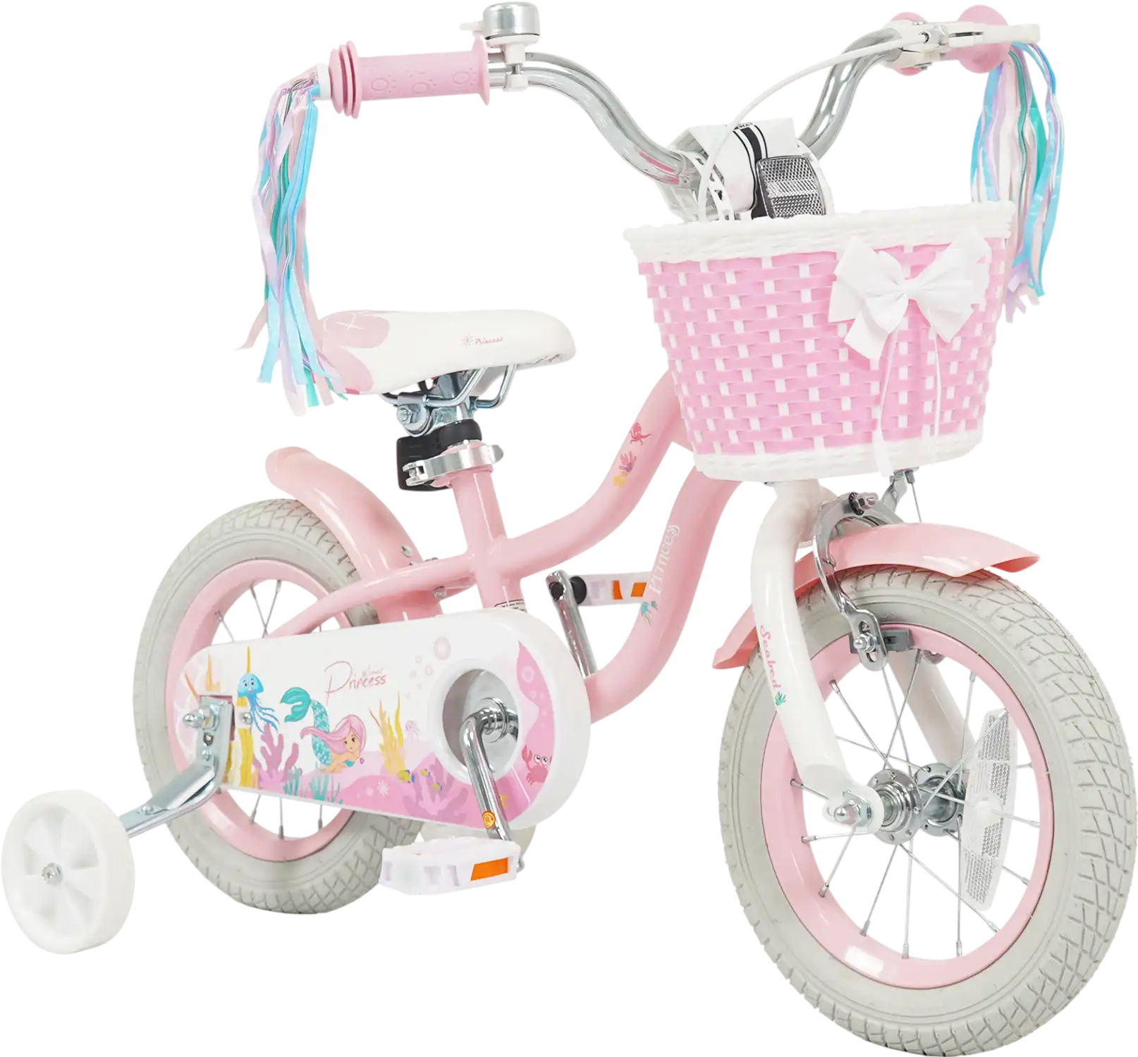 Costway Kids Bike Adjustable Basket Streamers Pink Mermaid Theme 12-20