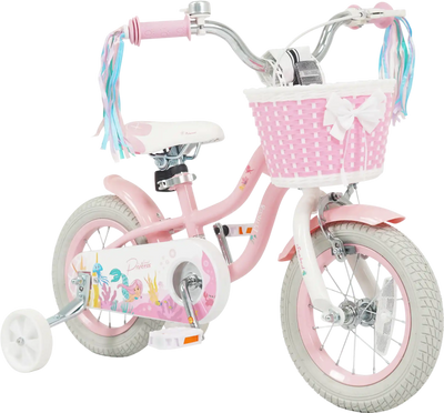 Costway Kids Bike Adjustable Basket Streamers Pink Mermaid Theme 12-20