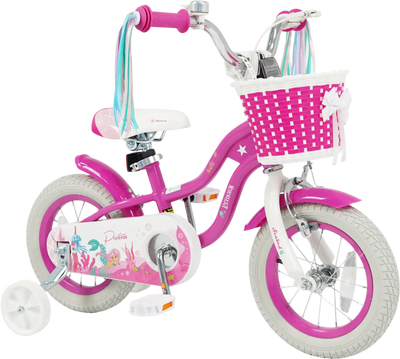 Costway Kids Bike Princess of the Sea w/ Basket & Streamers Rose Red 97291487 New
