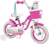 12-inch kids bike in rose red with princess of the sea theme, adjustable seat, basket, and training wheels for safe.