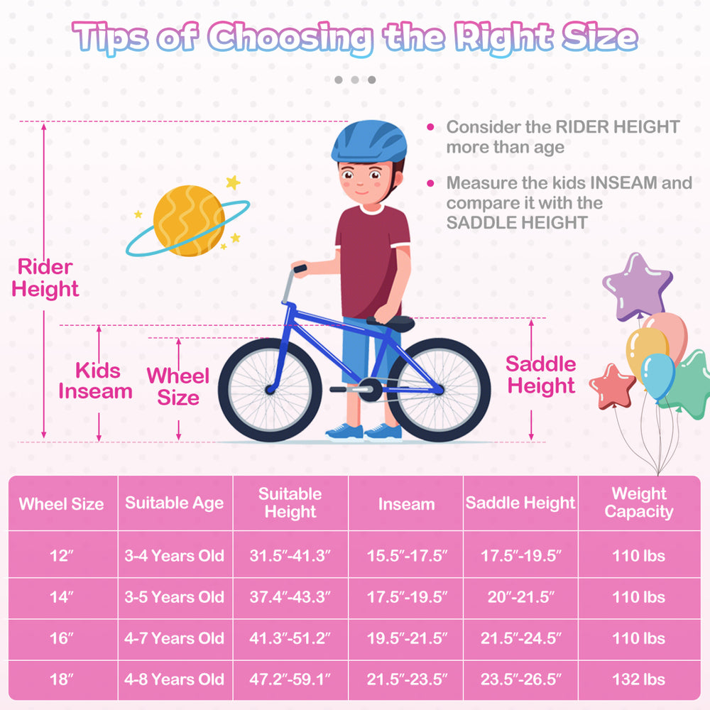 12-inch kids bike in rose red with adjustable seat, training wheels, and mermaid theme, perfect for young riders.