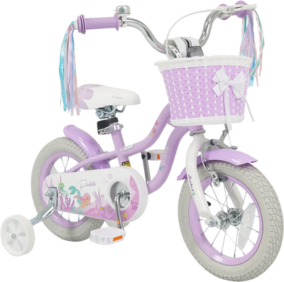 Costway Princess of the Sea Kids Bike w/ Basket & Streamers Purple 91887360 New