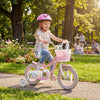 12-inch pink kids bike with adjustable seat, training wheels, and basket, perfect for girls aged 3-4 years old.