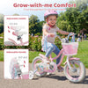 12-inch pink kids bike with adjustable seat and handlebar, basket, and streamers, perfect for girls aged 3-4 years.