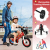 Kids bike with removable training wheels, red color, designed for ages 3-4, featuring hand brake and adjustable saddle.