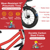 Close-up of the 12-inch pneumatic tire with rubber outer and protective layer, designed for smooth riding on various.
