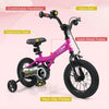12-inch pink kids bike with removable training wheels, solid metal frame, and adjustable seat for comfortable riding.