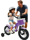 Kids' 12-inch Magic Purple bike with training wheels, adjustable seat, and front basket, perfect for ages 3-4 years.