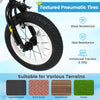 Textured pneumatic tire of a 12-inch kids bike, offering wear resistance and enhanced traction for various terrains.