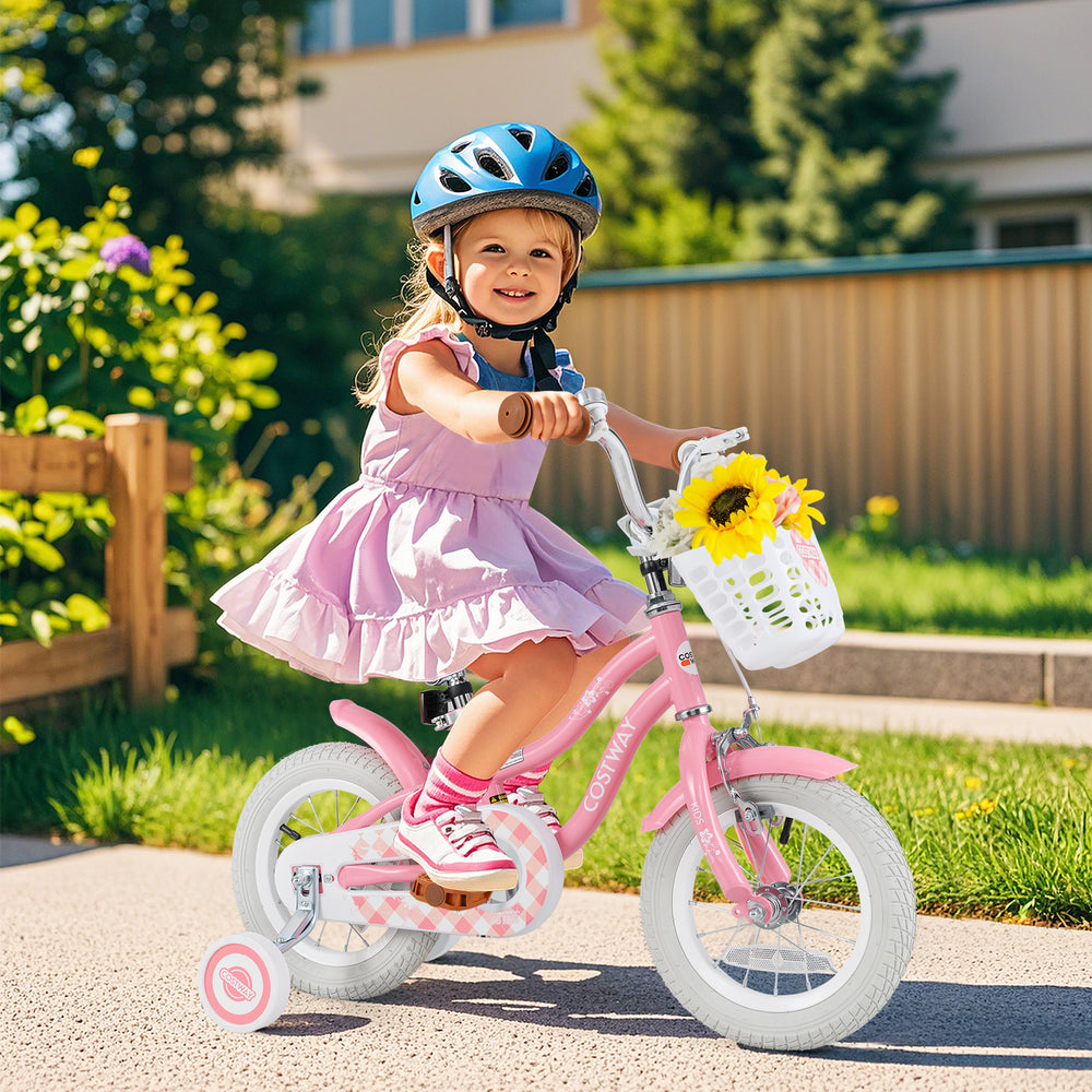 12 Inch Kids Bike with Training Wheels and Basket for Boys Girls 3-4 Years Old - Gallery View 1 of 9