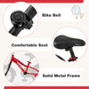 Bike bell and comfortable seat of the 12-inch kids bike with solid metal frame, ideal for ages 3-4 years.