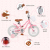 12-inch kids bike in pink with training wheels, storage basket, and comfortable seat for boys and girls aged 3-4 years.