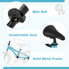 Bike bell, comfortable seat, and solid metal frame of the 12-inch kids bike for ages 3-4 with training wheels.