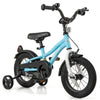 12-inch kids bike in blue with training wheels, adjustable seat, dual brakes, and anti-puncture tires for safe riding.