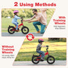 Kids bike with adjustable seat and handlebars, featuring training wheels for beginners and a bell for added fun.