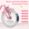 Close-up of the 12-inch kids bike's wear-resistant rubber pneumatic tire, featuring a protective layer for smooth.