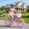 Girls' 12-inch pink bike with adjustable seat, basket, and training wheels for kids aged 3-4, perfect for outdoor fun.