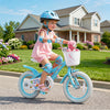 Girls' 12-inch blue bike with training wheels, basket, and adjustable seat for kids aged 3-4 years, perfect for outdoor fun.