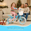 12-inch blue girls bike with training wheels, basket, and adjustable seat for kids aged 3-4, perfect for riding fun.
