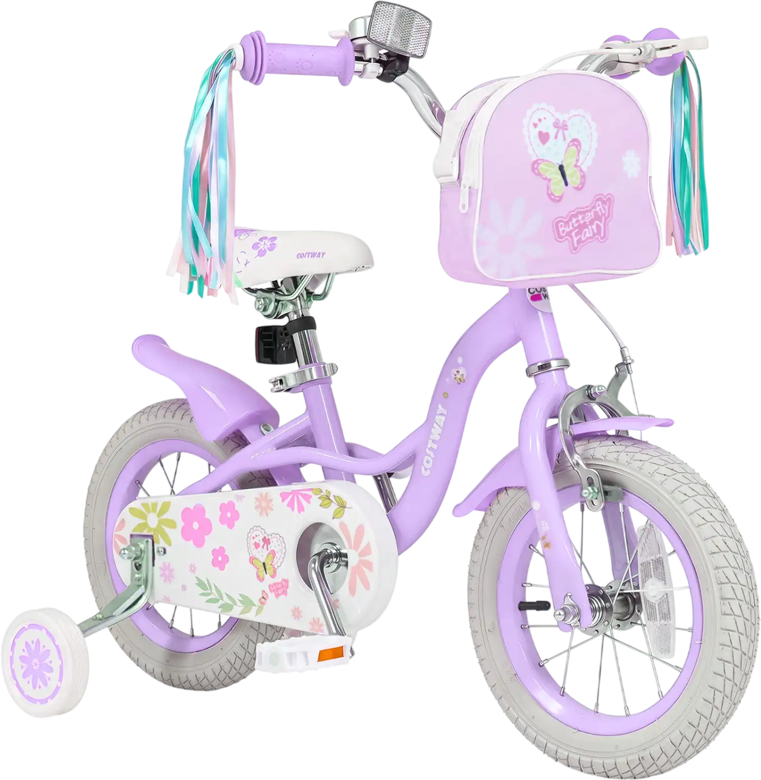 Costway Girls Kids Bike w/ Front Bag & Streamers 12-18