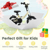 12-inch kids bike in cream color with a bike bell, designed for ages 3-8, promoting balance and coordination skills.