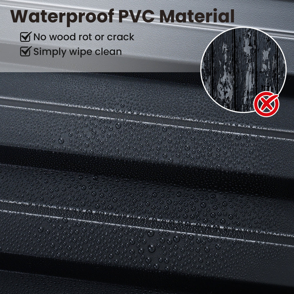 Close-up of waterproof PVC slat wall panels in black, showcasing 3D fluted texture for elegant interior decoration.