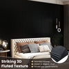Black 3D fluted PVC slat wall panel showcasing seamless splicing, ideal for modern interior decoration in living rooms.