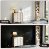 Black PVC slat wall panels with 3D fluted texture, ideal for modern living room and TV background decoration.