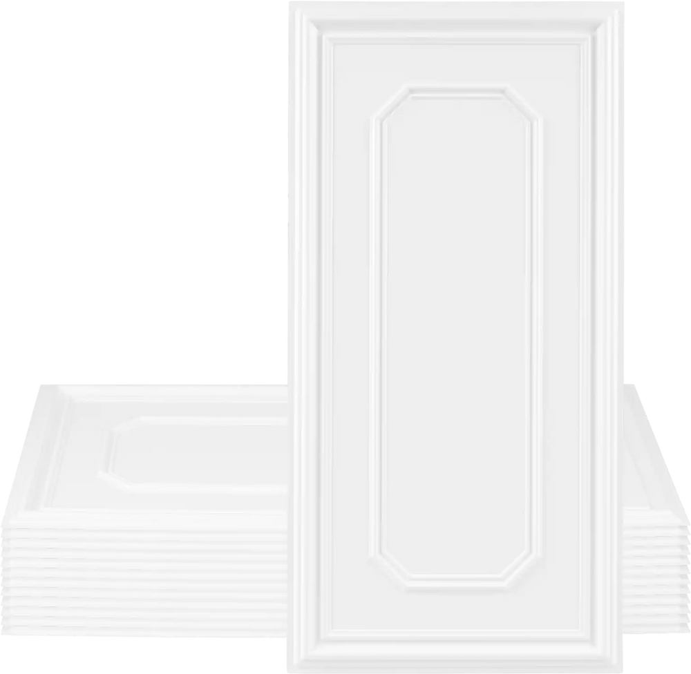 Set of 12 decorative PVC ceiling tiles with a 3D-style design, ideal for easy installation and customizable decor.