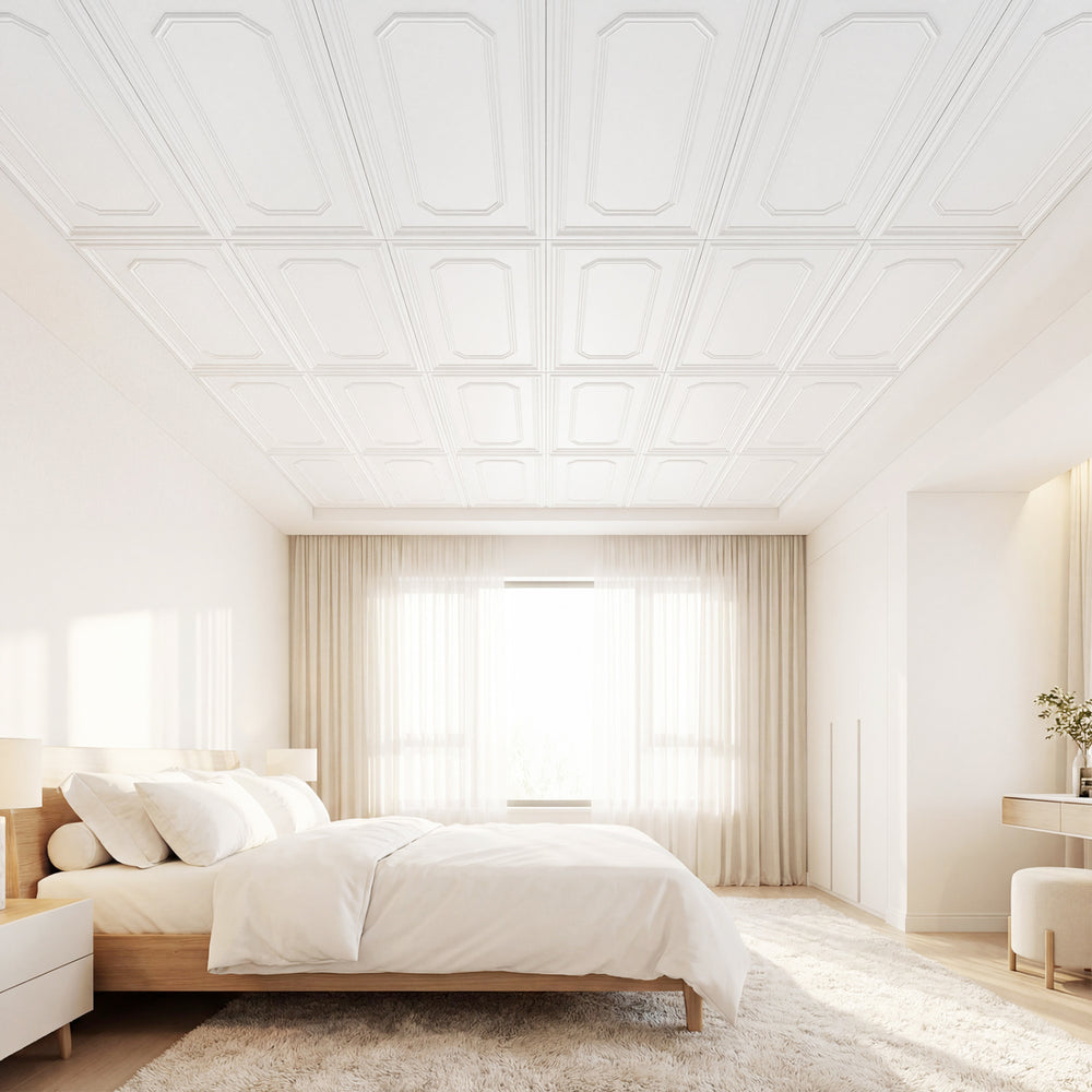 12 pieces of decorative PVC ceiling tiles in a minimalist design, ideal for easy installation in various interior.