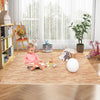 Wood grain foam floor mats with borders, covering 48 square feet, ideal for playrooms and indoor activities.