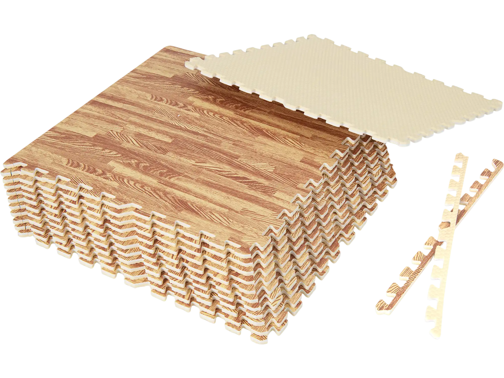Costway Wood Grain Foam Floor Mats 12 Tiles w/ Borders 29513476 New