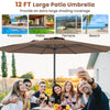 12 ft coffee patio umbrella with crank handle, 8 sturdy ribs, ideal for poolside and outdoor shading.