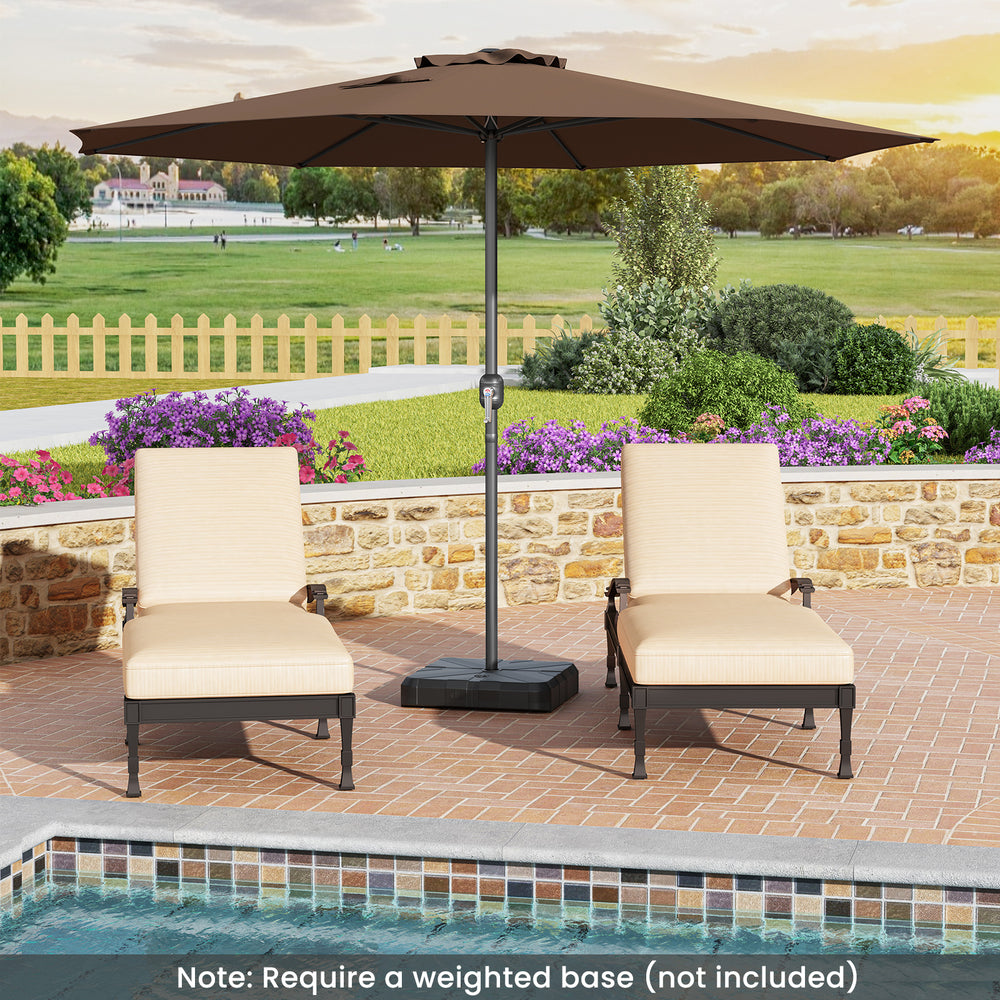 12 feet coffee patio umbrella with crank handle, supported by 8 sturdy ribs, ideal for poolside and patio shading.
